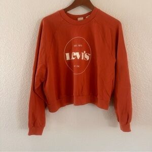 Levi’s Coral Red Logo Sweatshirt L Cropped Crewneck Pullover Cotton Blend Casual
